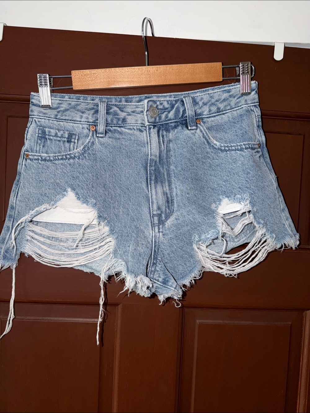 PacSun Light Blue Distressed High-Rise Jean Shorts